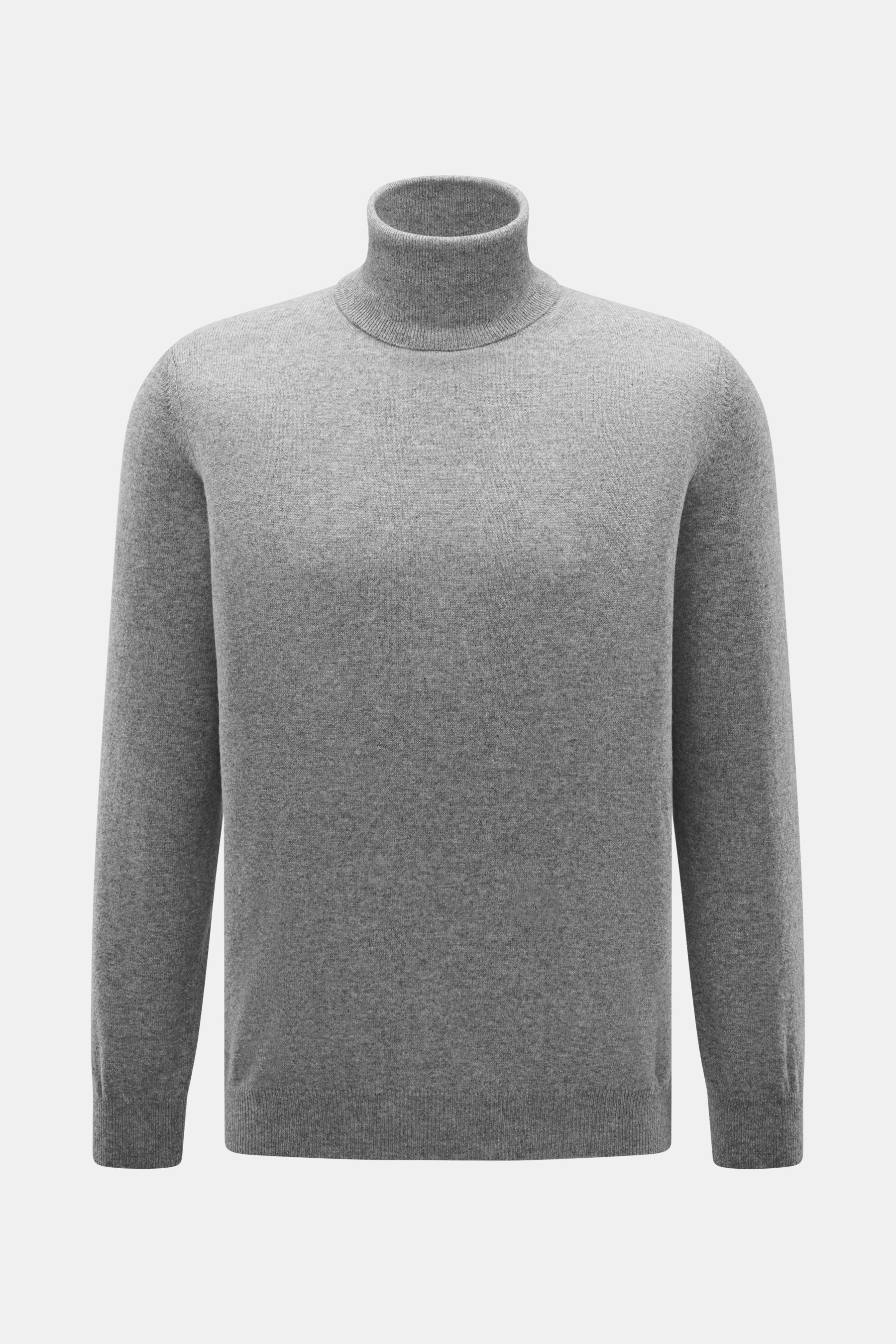 Aida Barni Cashmere Rollkragenpullover grau meliert, Slim Fit, reine Cashmerequalität, weicher Griff, feines Strickbild, flexible Bündchen, Frontansicht.