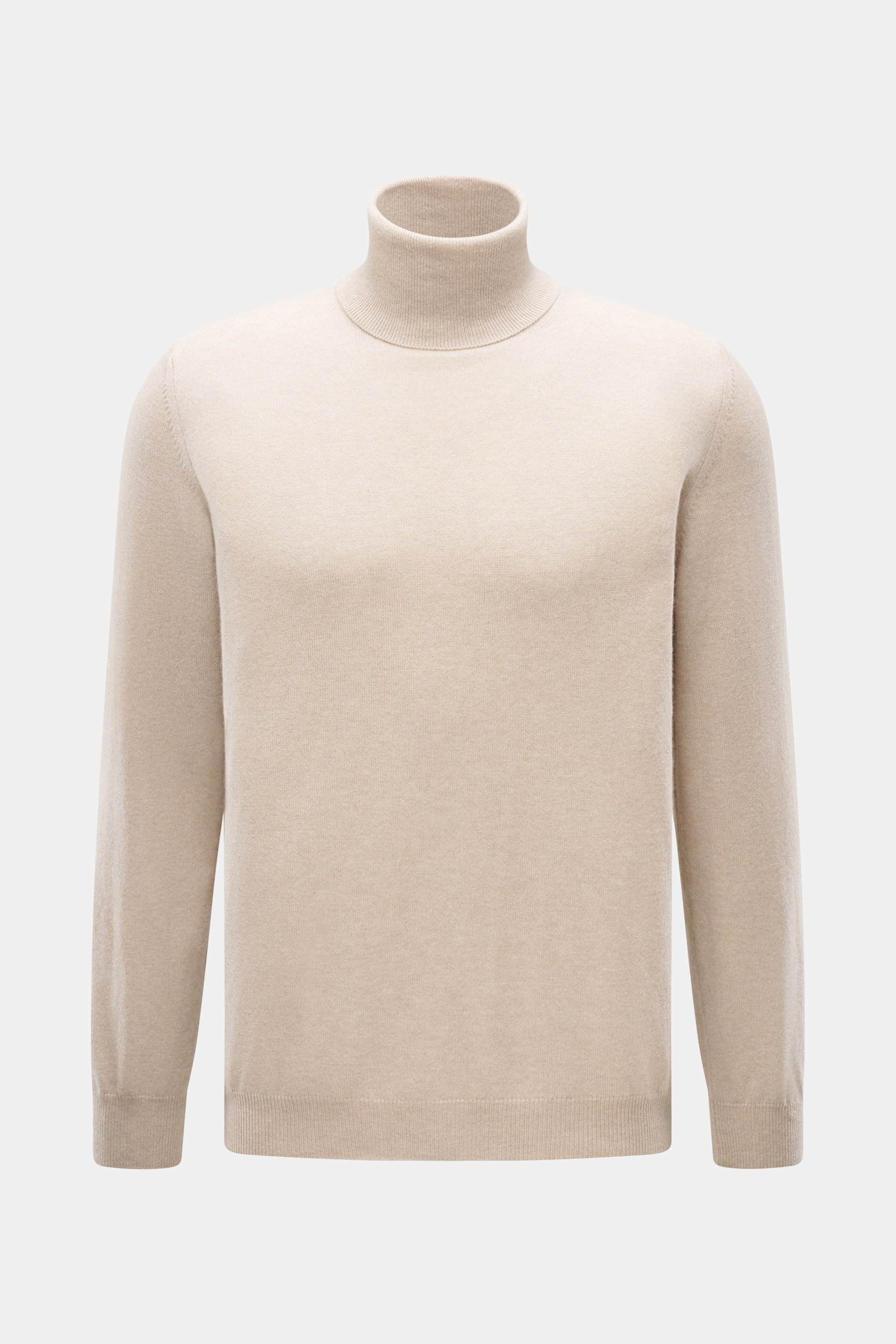 Aida Barni Cashmere Rollkragenpullover sand meliert, frontal fotografiert, Slim Fit, reiner Cashmere, weicher Griff, feines Strickbild, Rollkragen, flexible Rippbündchen.