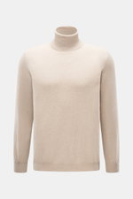 Aida Barni Cashmere turtleneck sweater sand melange shown from the front, featuring pure cashmere, soft feel, fine knit pattern, slim fit, close-fitting turtleneck, and flexible ribbed cuffs, Italian knitwear with a timeless look, perfect for autumn/winte