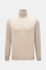 Aida Barni Cashmere turtleneck sweater sand melange shown from the front, featuring pure cashmere, soft feel, fine knit pattern, slim fit, close-fitting turtleneck, and flexible ribbed cuffs, Italian knitwear with a timeless look, perfect for autumn/winte