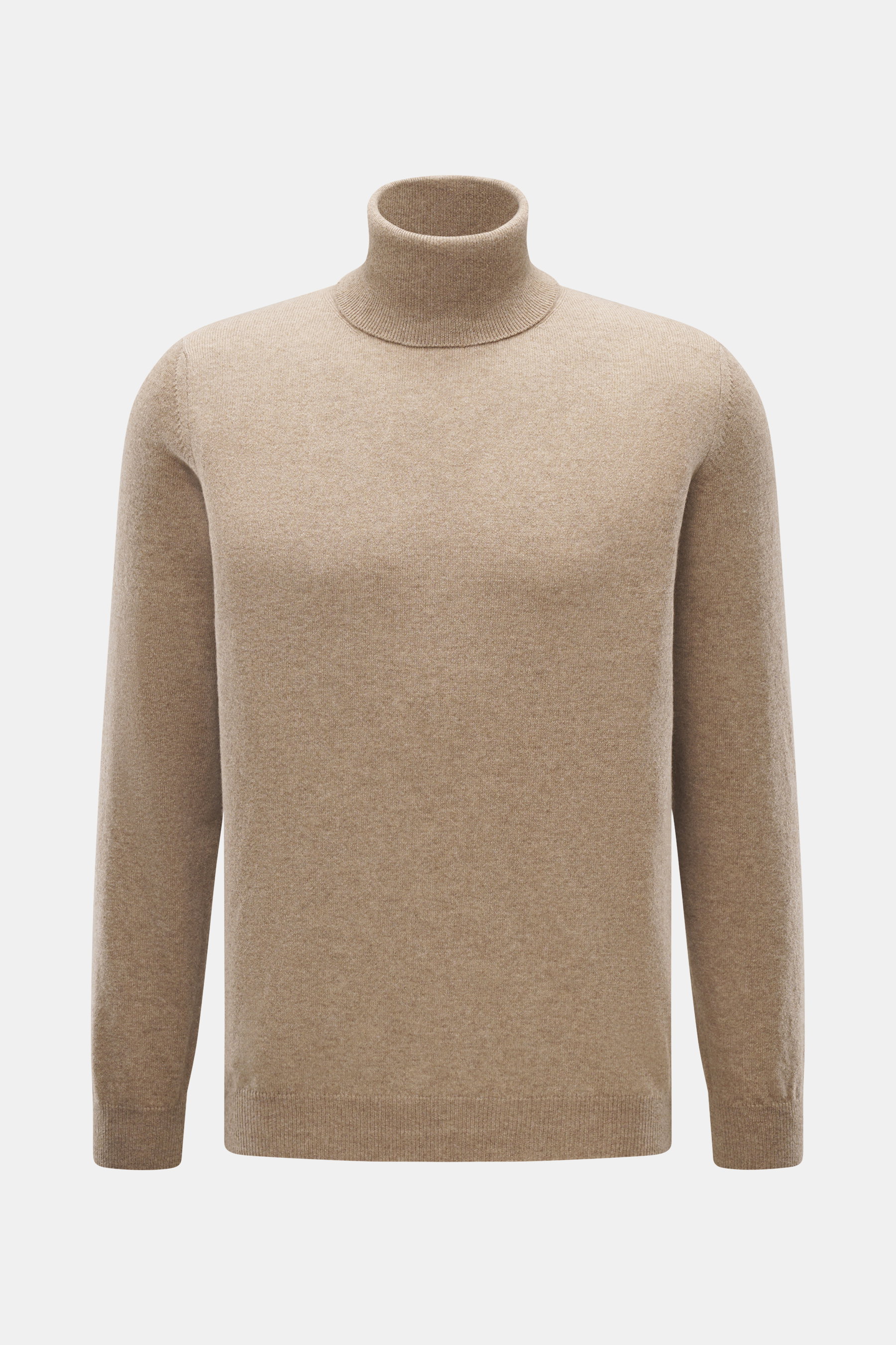 Aida Barni Cashmere Rollkragenpullover beige meliert, Slim Fit, feines Strickbild, weicher Griff, anliegender Rollkragen, flexible Rippbündchen, Frontansicht.
