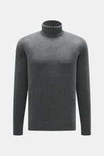 Della Ciana Rollkragenpullover dunkelgrau meliert, frontal fotografiert, Slim Fit, mittelgrobes Strickbild, weicher Griff, Mix aus Wolle und Cashmere, komfortable Rippbündchen, Rollkragen.