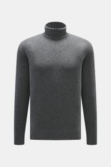 Della Ciana Rollkragenpullover dunkelgrau meliert, frontal fotografiert, Slim Fit, mittelgrobes Strickbild, weicher Griff, Mix aus Wolle und Cashmere, komfortable Rippbündchen, Rollkragen.