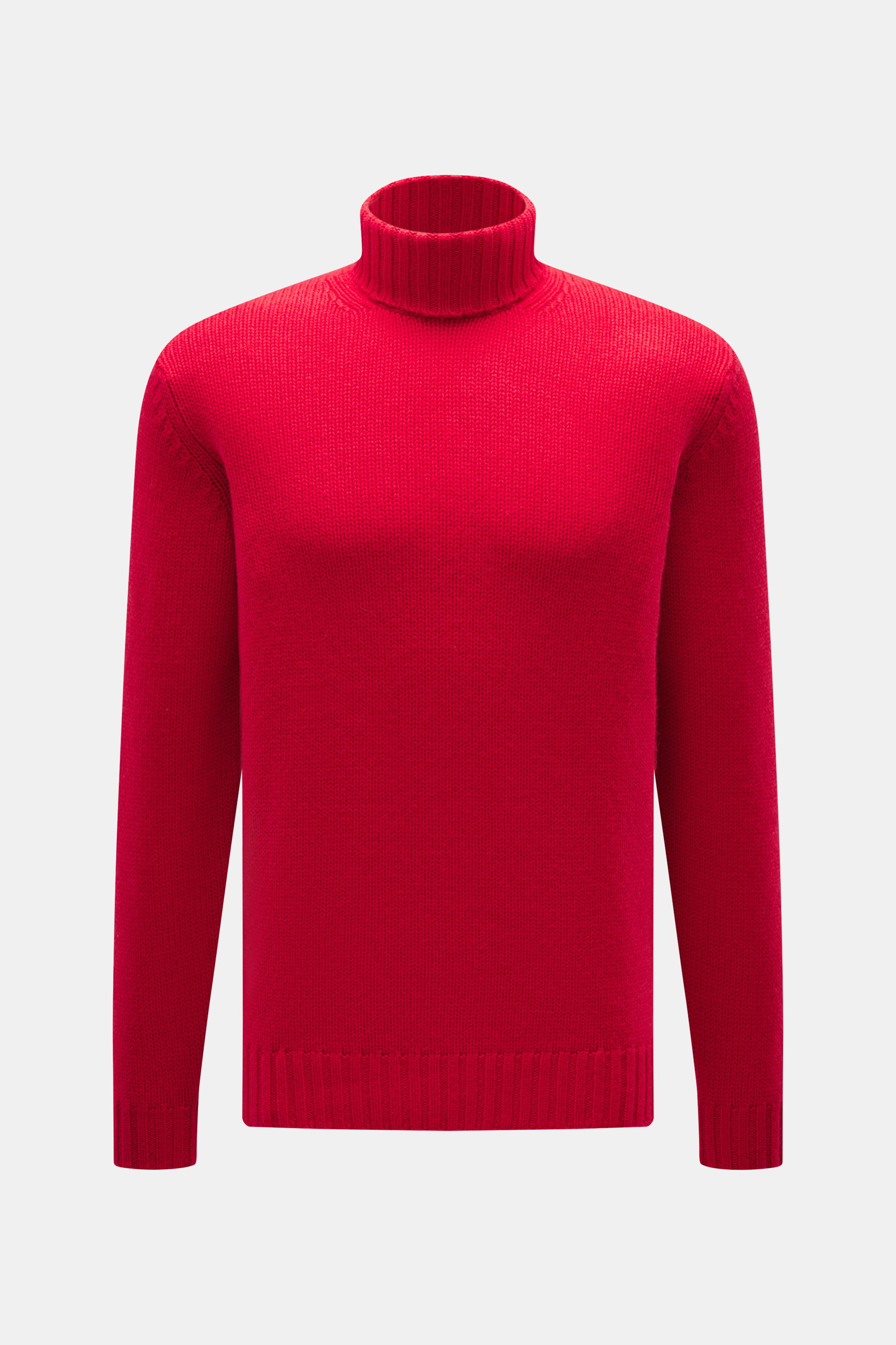 Vorderansicht des Della Ciana Rollkragenpullover rot, Slim Fit mit mittlerem Strickbild, weichem Griff, Mix aus Wolle und Cashmere, Rollkragen und Rippbündchen.