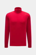 Vorderansicht des Della Ciana Rollkragenpullover rot, Slim Fit mit mittlerem Strickbild, weichem Griff, Mix aus Wolle und Cashmere, Rollkragen und Rippbündchen.