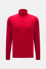 Vorderansicht des Della Ciana Rollkragenpullover rot, Slim Fit mit mittlerem Strickbild, weichem Griff, Mix aus Wolle und Cashmere, Rollkragen und Rippbündchen.