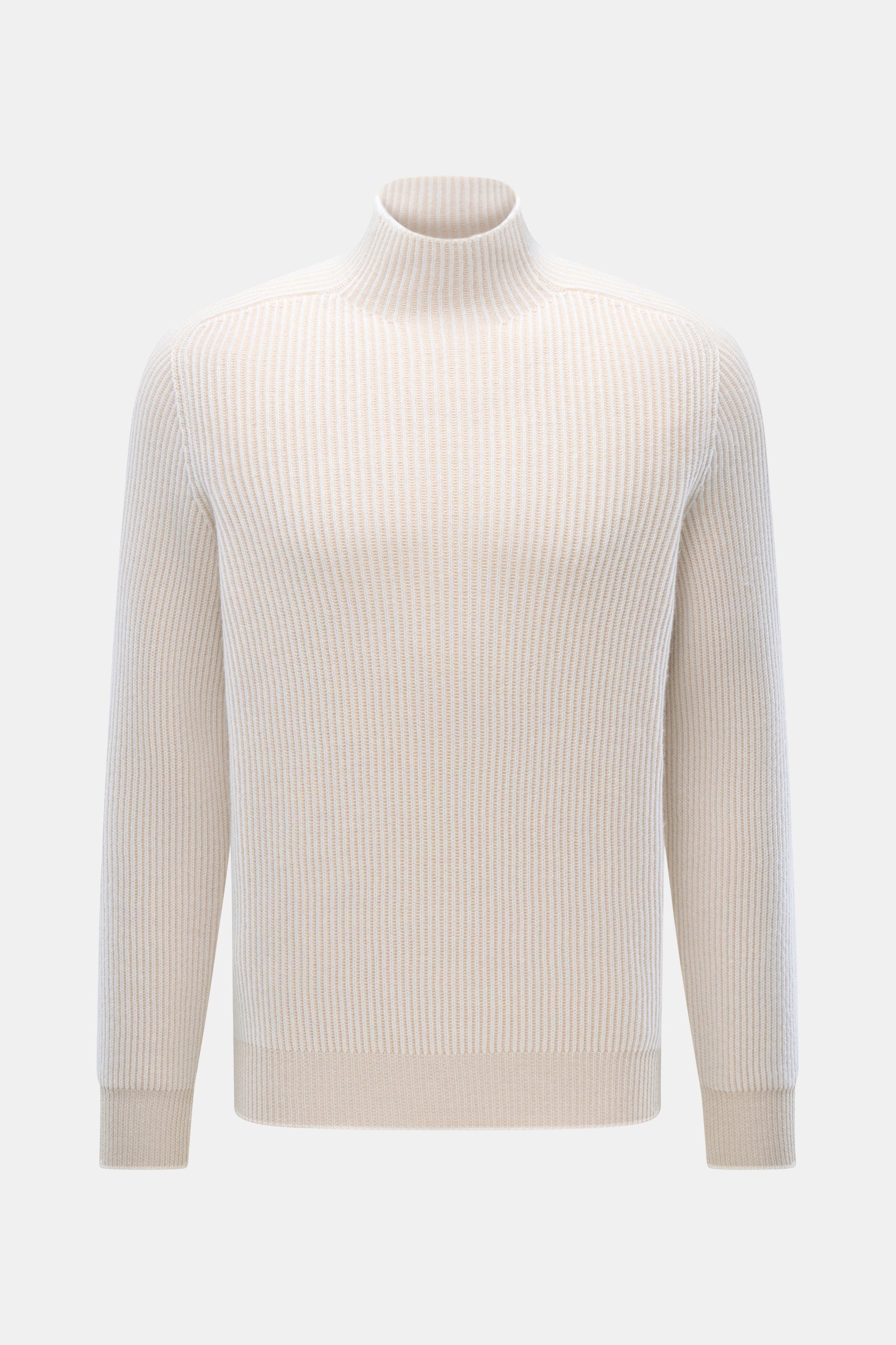 Front view of Brunello Cucinelli Cashmere Mockneck Sweater sand, featuring patent knit, slim fit, medium-fine pattern, soft feel.

Description: 
<p>Timeless style in luxurious quality: This versatile sweater by BRUNELLO CUCINELLI impresses with a patent k