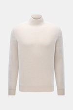 Brunello Cucinelli Cashmere Mockneck-Pullover sand, Vorderansicht, Slim Fit, Patentstrick aus reinem Cashmere, weicher Griff, Rippbündchen, mittelfein