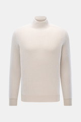Brunello Cucinelli Cashmere Mockneck-Pullover sand, Vorderansicht, Slim Fit, Patentstrick aus reinem Cashmere, weicher Griff, Rippbündchen, mittelfein