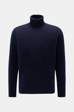 Filippo de Laurentiis Rollkragenpullover navy, frontale Nahaufnahme, Slim Fit, mittelfeines Strickbild, weich, voluminös, Cashmere-Seide-Microfaser, anliegender Rollkragen, flexible Rippbündchen.