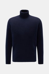Filippo de Laurentiis Rollkragenpullover navy, frontale Nahaufnahme, Slim Fit, mittelfeines Strickbild, weich, voluminös, Cashmere-Seide-Microfaser, anliegender Rollkragen, flexible Rippbündchen.