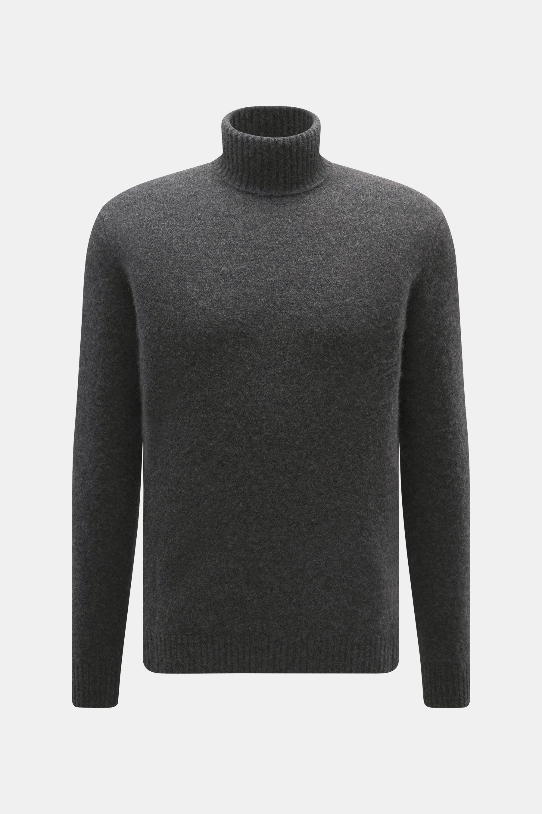 Filippo de Laurentiis Rollkragenpullover dunkelgrau, frontal fotografiert, Slim Fit, mittelfeines Strickbild, Mix aus Cashmere, Seide, Microfaser, weicher Griff, anliegender Rollkragen, flexible Rippbündchen.