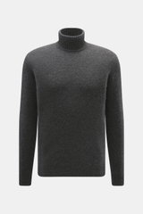 Filippo de Laurentiis Rollkragenpullover dunkelgrau, frontal fotografiert, Slim Fit, mittelfeines Strickbild, Mix aus Cashmere, Seide, Microfaser, weicher Griff, anliegender Rollkragen, flexible Rippbündchen.
