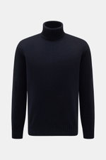 Filippo de Laurentiis Cashmere Rollkragenpullover navy, frontal fotografiert, feines Strickbild, reiner Cashmere, Regular Fit, weicher Griff, flexible Rippbündchen.