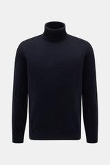 Filippo de Laurentiis Cashmere Rollkragenpullover navy, frontal fotografiert, feines Strickbild, reiner Cashmere, Regular Fit, weicher Griff, flexible Rippbündchen.