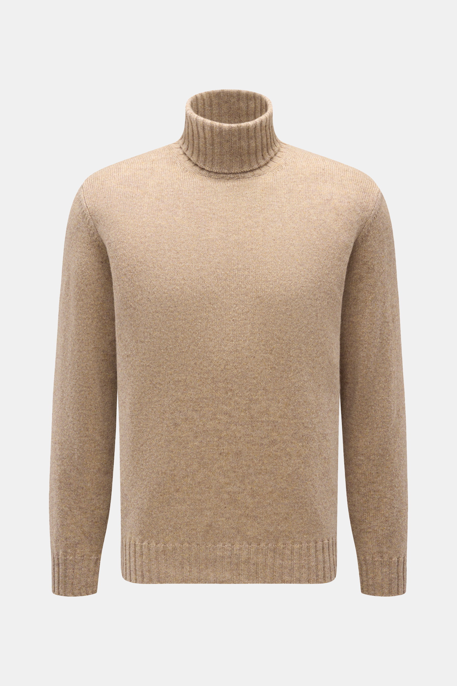 Filippo de Laurentiis Cashmere Rollkragenpullover beige meliert, Frontansicht, reiner Cashmere, weicher Griff, feines Strickbild, Regular Fit, Rippstrick-Rollkragen, flexible Rippbündchen.