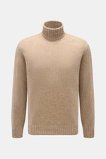 Filippo de Laurentiis Cashmere Rollkragenpullover beige meliert, Frontansicht, reiner Cashmere, weicher Griff, feines Strickbild, Regular Fit, Rippstrick-Rollkragen, flexible Rippbündchen.