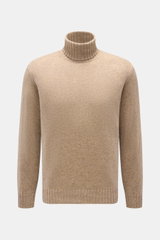 Filippo de Laurentiis Cashmere Rollkragenpullover beige meliert, Frontansicht, reiner Cashmere, weicher Griff, feines Strickbild, Regular Fit, Rippstrick-Rollkragen, flexible Rippbündchen.