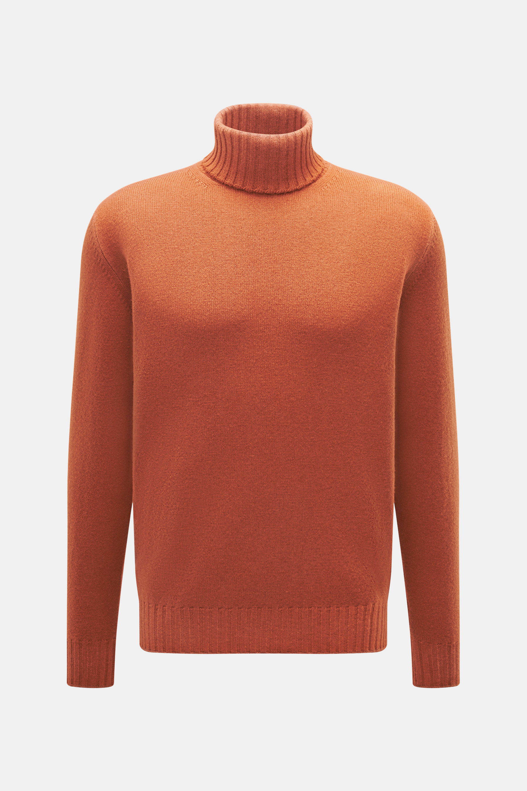 Filippo de Laurentiis Rollkragenpullover rostbraun, Frontperspektive, feines Strickbild, Mix aus Super 120'S Wolle und Cashmere, Regular Fit, weicher Griff, Rippstrick-Rollkragen und flexible Rippbündchen.