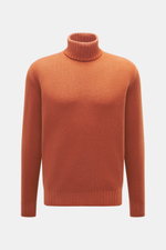 Filippo de Laurentiis Rollkragenpullover rostbraun, Frontperspektive, feines Strickbild, Mix aus Super 120'S Wolle und Cashmere, Regular Fit, weicher Griff, Rippstrick-Rollkragen und flexible Rippbündchen.