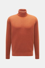 Filippo de Laurentiis Rollkragenpullover rostbraun, Frontperspektive, feines Strickbild, Mix aus Super 120'S Wolle und Cashmere, Regular Fit, weicher Griff, Rippstrick-Rollkragen und flexible Rippbündchen.