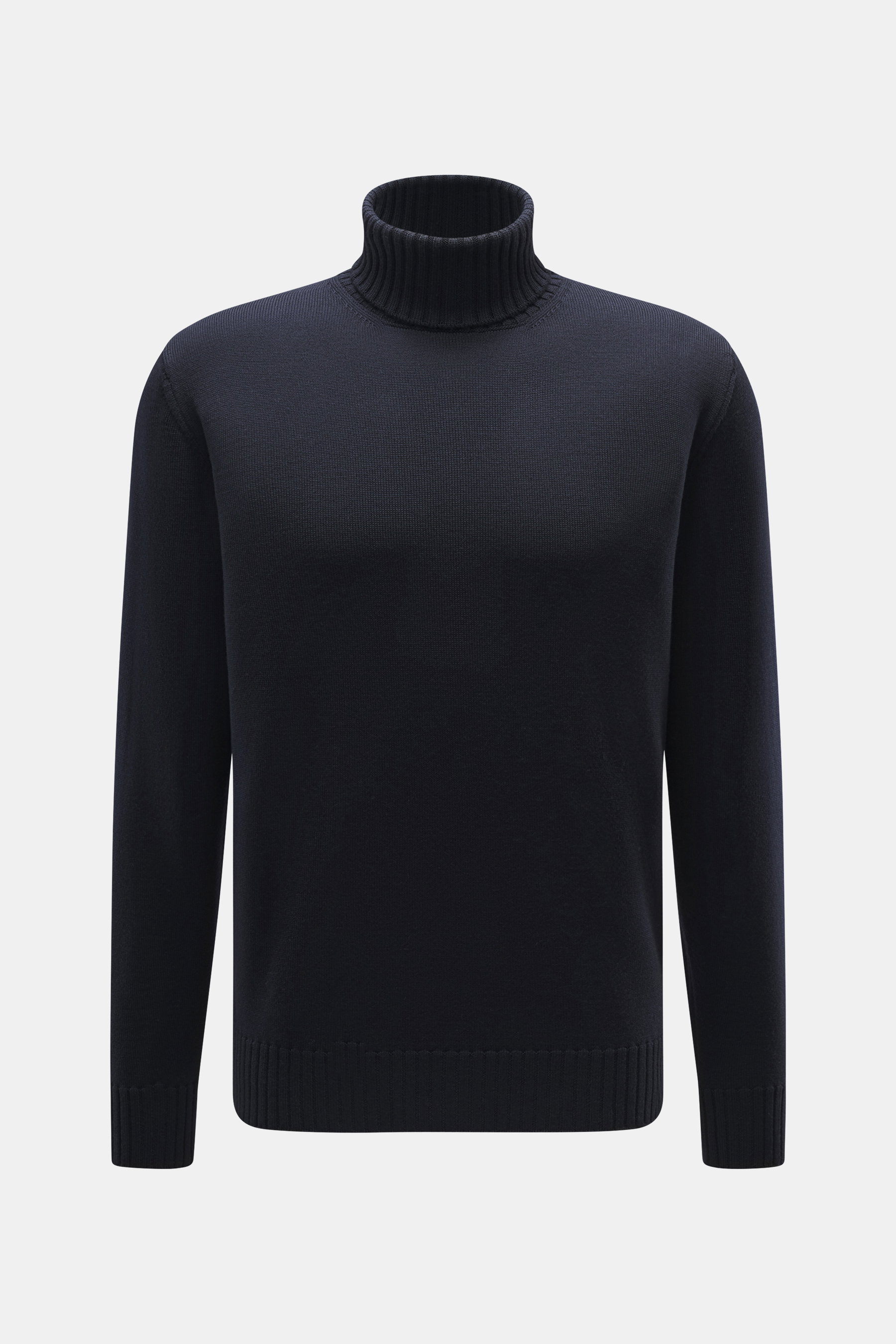 Filippo de Laurentiis Merino Rollkragenpullover navy, Vorderansicht, feiner Strick aus reiner Merinowolle, Regular Fit, weicher Griff, Rippstrick-Rollkragen, flexible Rippbündchen.