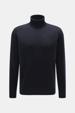 Filippo de Laurentiis Merino Rollkragenpullover navy, Vorderansicht, feiner Strick aus reiner Merinowolle, Regular Fit, weicher Griff, Rippstrick-Rollkragen, flexible Rippbündchen.