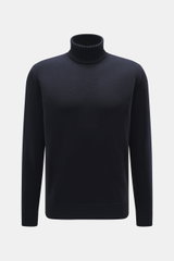 Filippo de Laurentiis Merino Rollkragenpullover navy, Vorderansicht, feiner Strick aus reiner Merinowolle, Regular Fit, weicher Griff, Rippstrick-Rollkragen, flexible Rippbündchen.