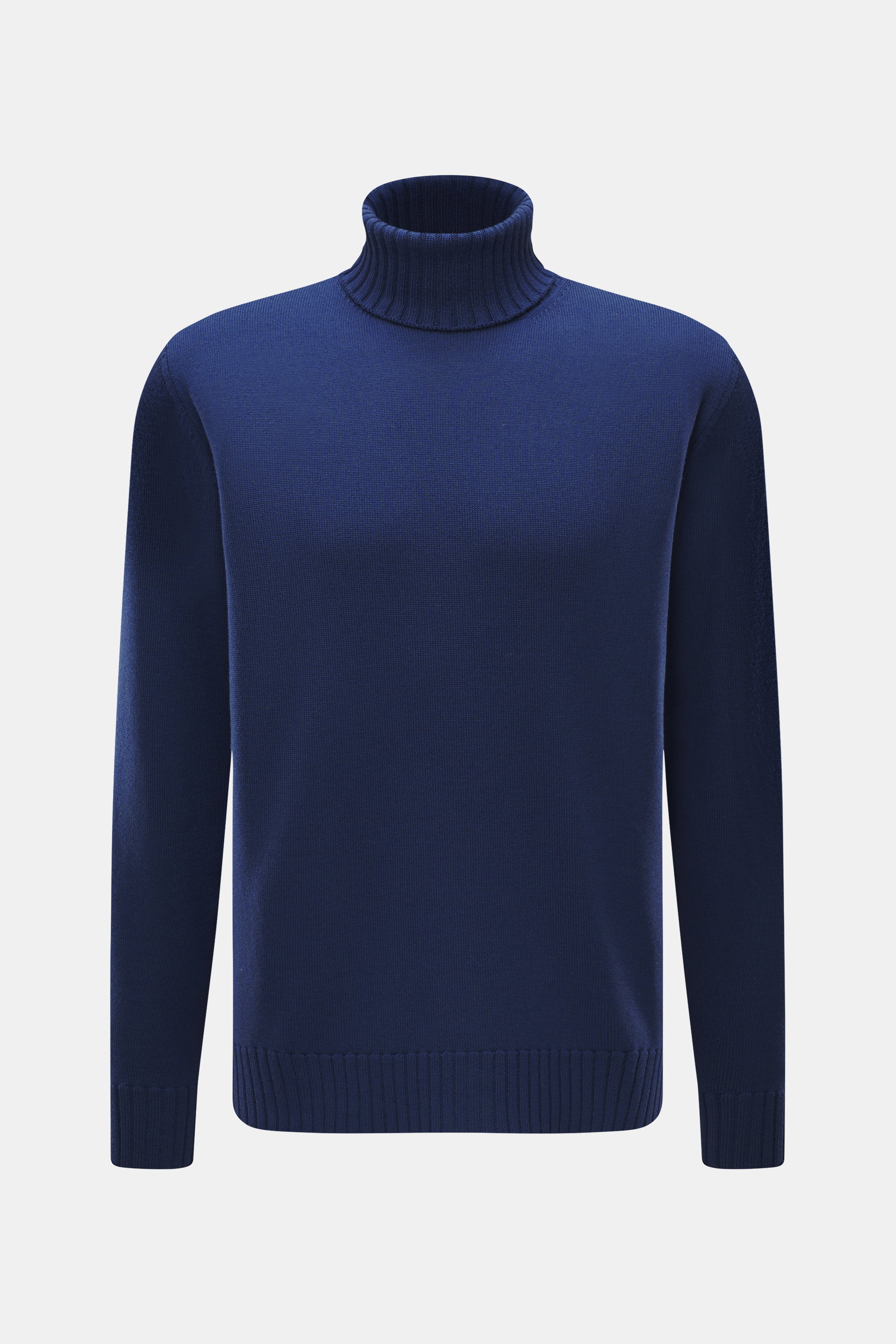 Filippo de Laurentiis Merino Rollkragenpullover dunkelblau, Frontansicht, feines Strickbild, reiner Merinowolle, weicher Griff, Regular Fit, Rippstrick-Rollkragen, flexible Bündchen.