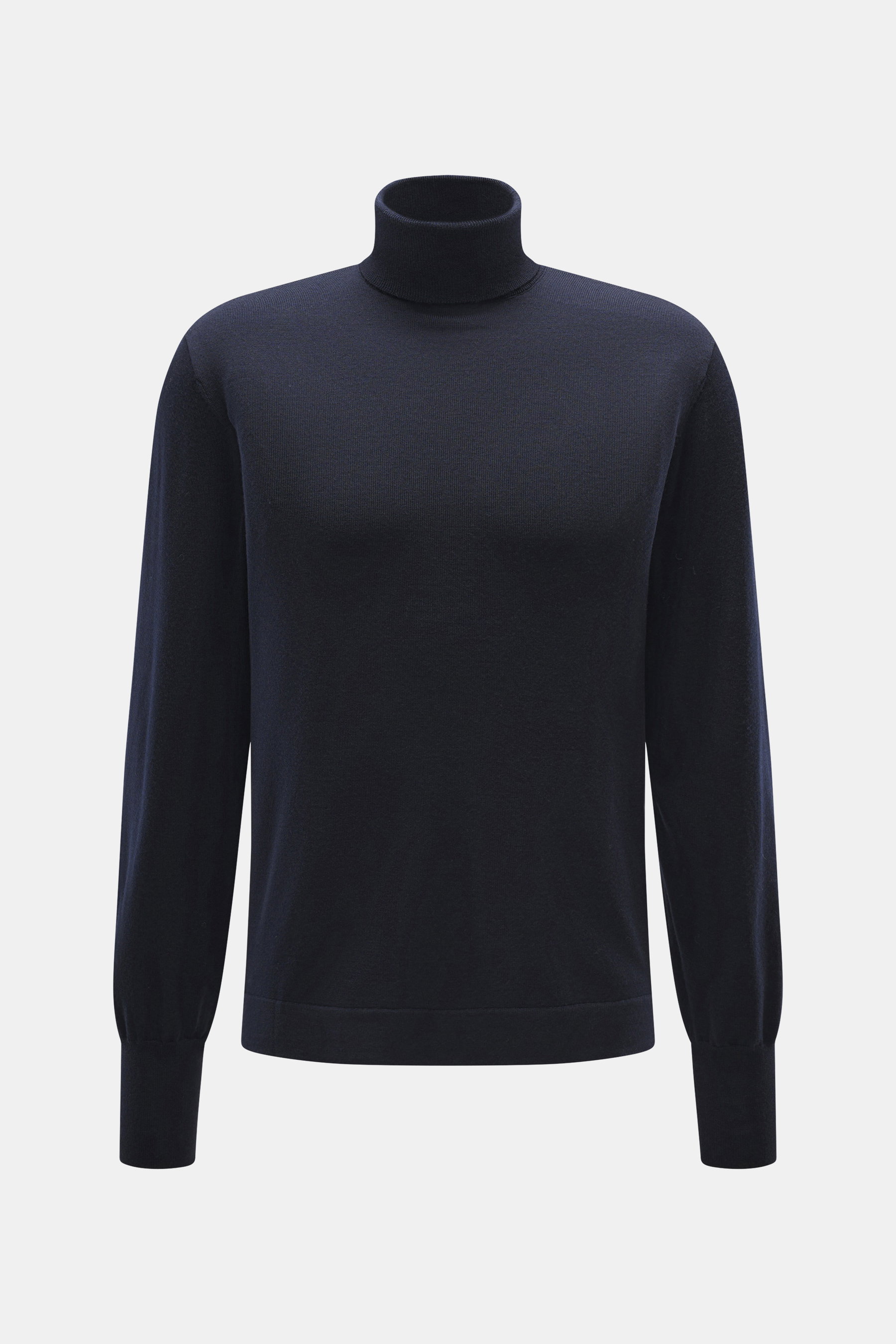 Officine Générale Merino Rollkragenpullover 'Nina' navy, Slim Fit, reine Merinowolle, weicher Griff, feines Strickbild, Vorderansicht, anliegender Rollkragen.