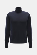 Officine Générale Merino Rollkragenpullover 'Nina' navy, Slim Fit, reine Merinowolle, weicher Griff, feines Strickbild, Vorderansicht, anliegender Rollkragen.