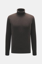 FTC Cashmere Rollkragenpullover dunkelbraun, Frontansicht, reiner Cashmere, geschmeidiger Griff, mittelfeines Strickbild, Slim Fit, Rollkragen, Rippbündchen.