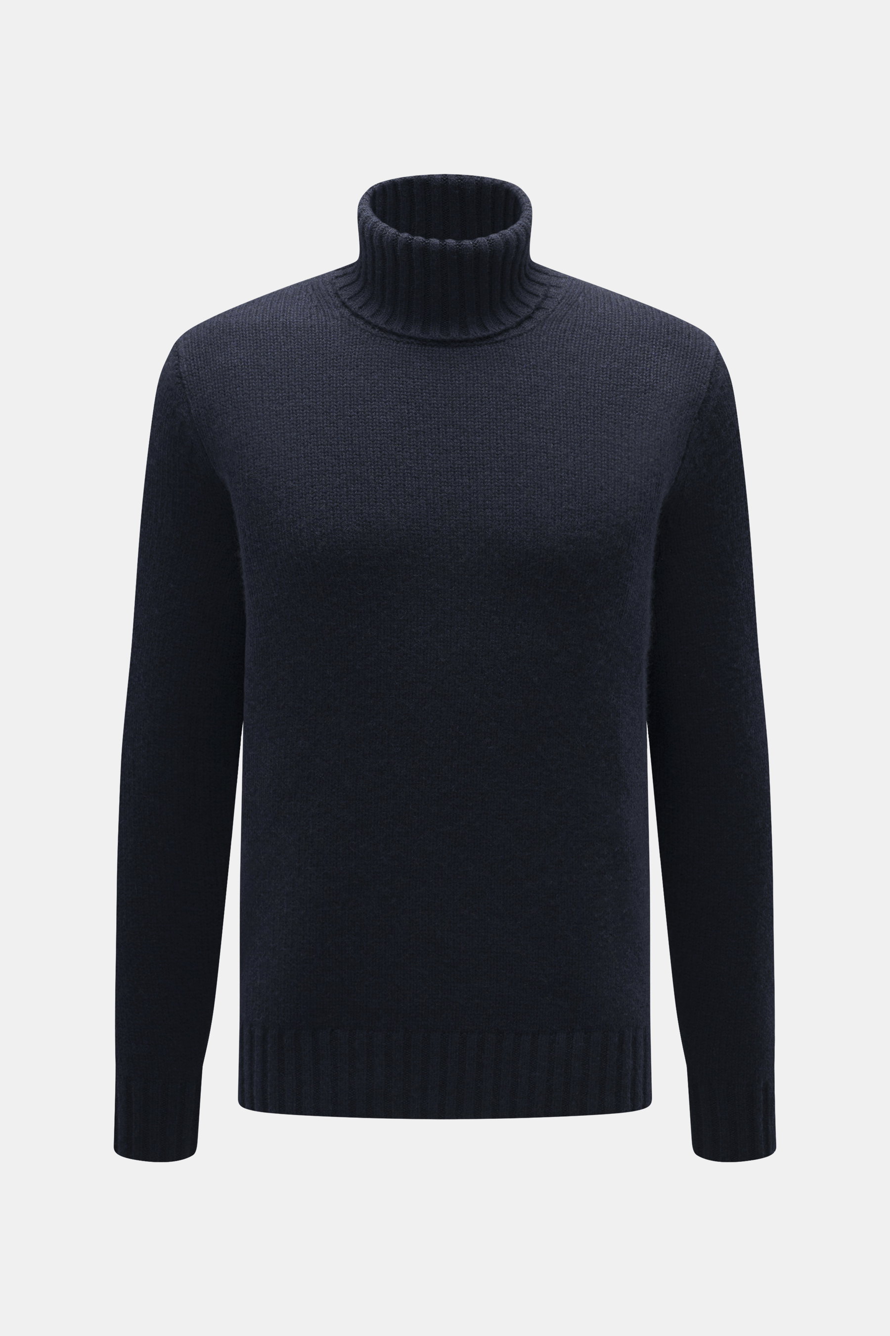 Vorderansicht des FTC Cashmere Rollkragenpullover navy, reiner Cashmere, geschmeidiger Griff, mittelfeines Strickbild, Slim Fit, Rollkragen, komfortable Rippbündchen.