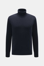 Vorderansicht des FTC Cashmere Rollkragenpullover navy, reiner Cashmere, geschmeidiger Griff, mittelfeines Strickbild, Slim Fit, Rollkragen, komfortable Rippbündchen.