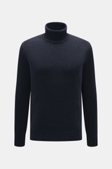 Vorderansicht des FTC Cashmere Rollkragenpullover navy, reiner Cashmere, geschmeidiger Griff, mittelfeines Strickbild, Slim Fit, Rollkragen, komfortable Rippbündchen.