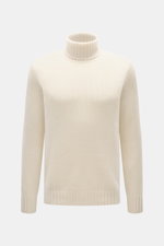 FTC Cashmere Rollkragenpullover creme, Frontansicht, Slim Fit, reiner Cashmere, OEKO-TEX®, Rollkragen, weicher Griff, Rippbündchen, nachhaltig
