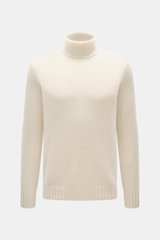 FTC Cashmere Rollkragenpullover creme, Frontansicht, Slim Fit, reiner Cashmere, OEKO-TEX®, Rollkragen, weicher Griff, Rippbündchen, nachhaltig