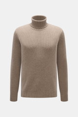FTC Cashmere Rollkragenpullover taupe meliert, Slim Fit, mittelfeines Strickbild, OEKO-TEX®, weicher Griff, Rippbündchen, frontal fotografiert.