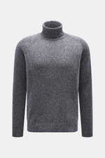 Moorer Rollkragenpullover 'Dacre' weiß/navy meliert in Slim Fit, feiner Strick, Raglan-Ärmel, Rollkragen, elastische Bündchen, Frontalansicht.