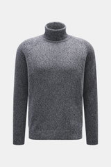 Moorer Rollkragenpullover 'Dacre' weiß/navy meliert in Slim Fit, feiner Strick, Raglan-Ärmel, Rollkragen, elastische Bündchen, Frontalansicht.