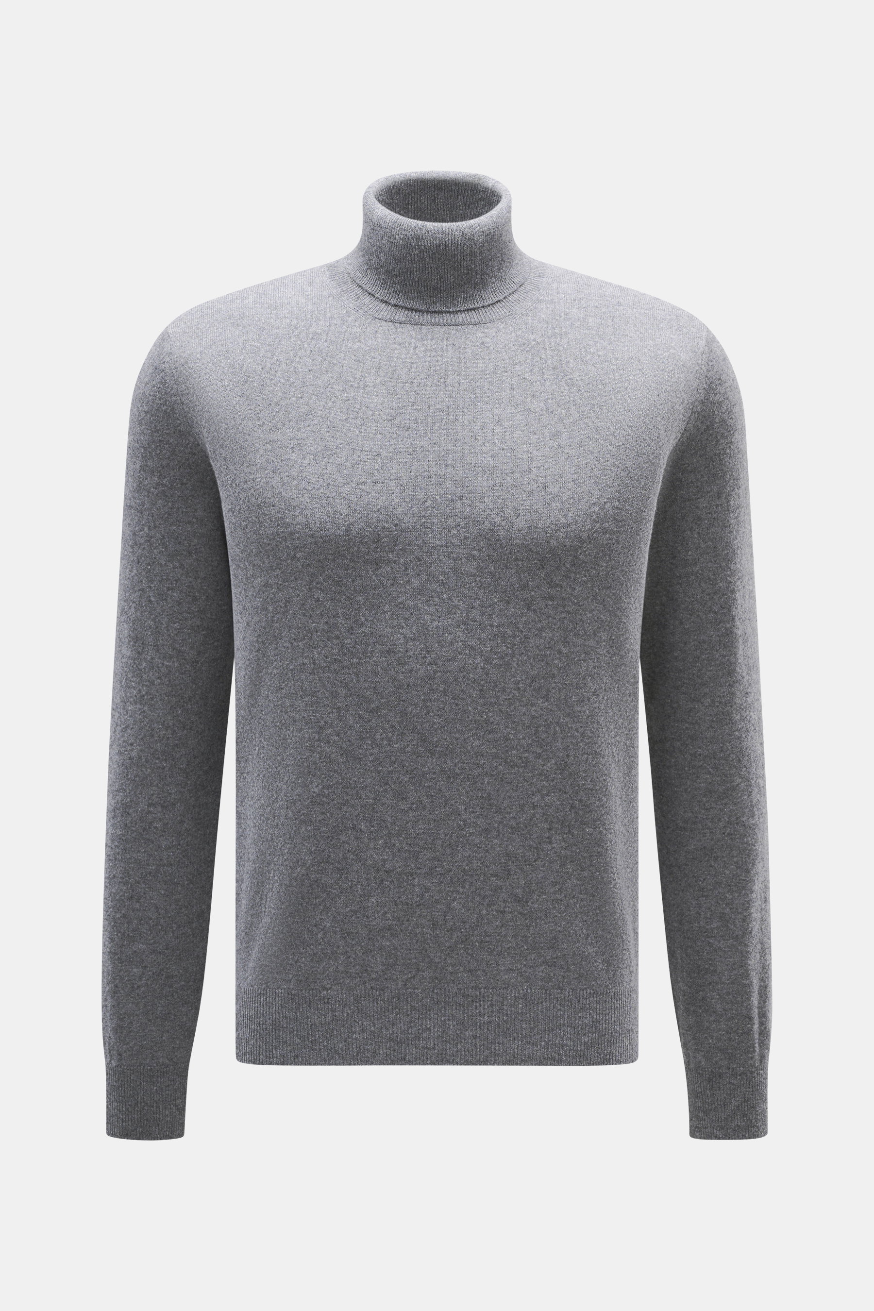 BRAUN Hamburg Cashmere Rundhalspullover grau meliert, Slim Fit, feines Strickbild, weicher Griff, Rundhalsausschnitt, flexible Rippbündchen, frontal fotografiert.