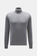 BRAUN Hamburg Cashmere Rundhalspullover grau meliert, Slim Fit, feines Strickbild, weicher Griff, Rundhalsausschnitt, flexible Rippbündchen, frontal fotografiert.