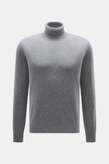 BRAUN Hamburg Cashmere Rundhalspullover grau meliert, Slim Fit, feines Strickbild, weicher Griff, Rundhalsausschnitt, flexible Rippbündchen, frontal fotografiert.
