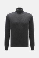 Vorderansicht des BRAUN Hamburg Cashmere Rundhalspullover dunkelgrau meliert, Slim Fit, reiner Cashmere, weicher Griff, Rundhalsausschnitt, flexible Rippbündchen, Made in Italy.
