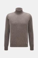 BRAUN Hamburg Cashmere Rundhalspullover taupe meliert, Slim Fit, feines Strickbild, Rundhalsausschnitt, flexible Rippbündchen, Frontansicht, reiner Cashmere, Made in Italy, sehr weich.