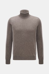 BRAUN Hamburg Cashmere Rundhalspullover taupe meliert, Slim Fit, feines Strickbild, Rundhalsausschnitt, flexible Rippbündchen, Frontansicht, reiner Cashmere, Made in Italy, sehr weich.