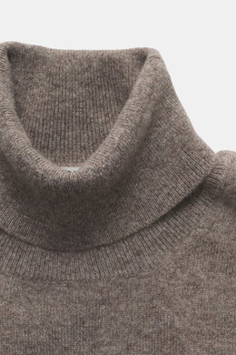 BRAUN Hamburg Cashmere Rundhalspullover taupe meliert, Slim Fit, feines Strickbild, Rundhalsausschnitt, flexible Rippbündchen, Detailansicht von oben