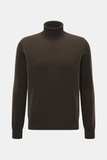 BRAUN Hamburg Cashmere Rundhalspullover dunkelbraun, Slim Fit, feines Strickbild, Rundhalsausschnitt, flexible Rippbündchen, aus reiner Cashmere, Frontansicht.