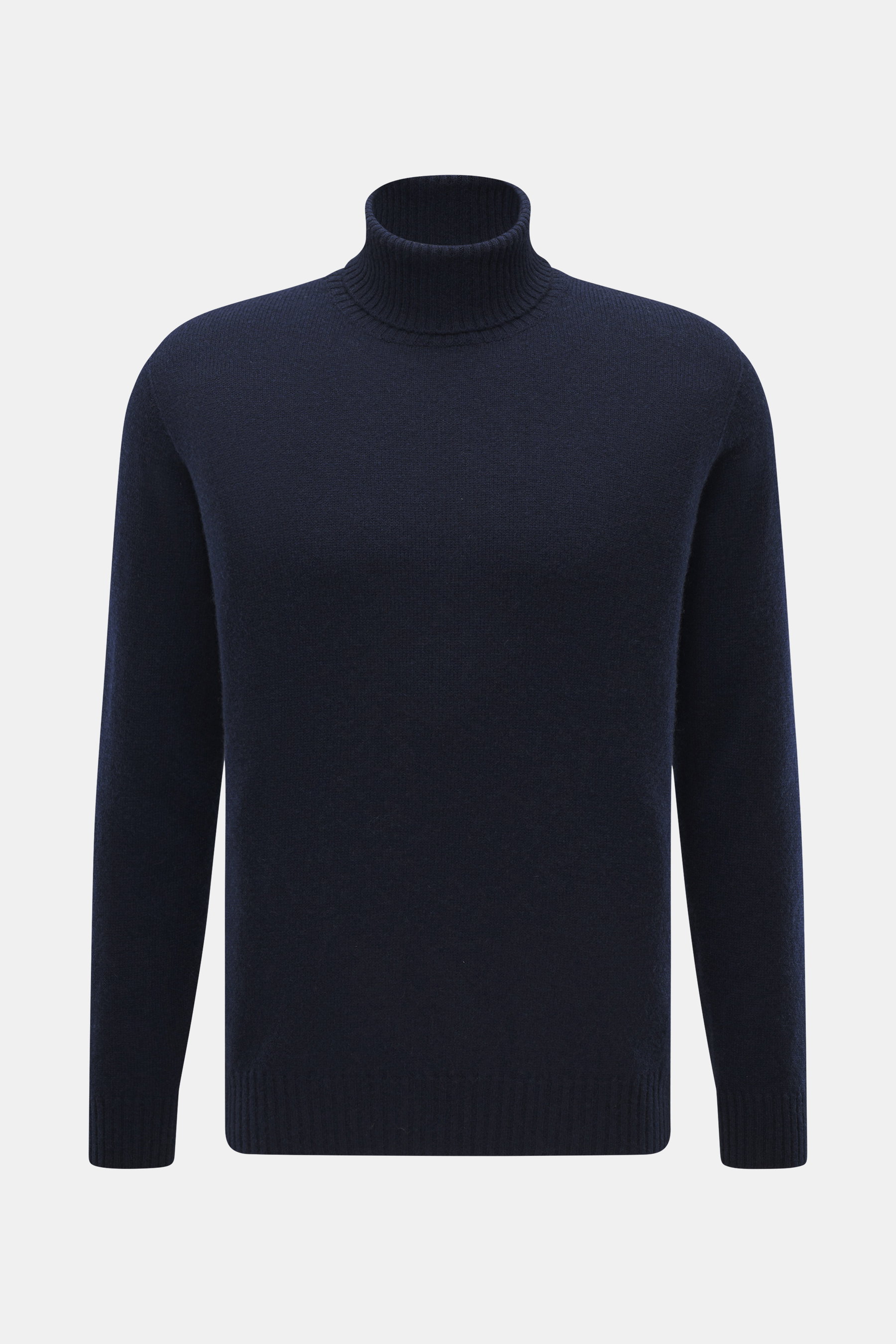 04651/ A trip in a bag Cashmere Rollkragenpullover navy, Slim Fit, mittelfeines Strickbild, weicher Griff, reiner Cashmere, anliegender Rollkragen, Rippbündchen, Frontansicht.