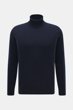 04651/ A trip in a bag Cashmere Rollkragenpullover navy, Slim Fit, mittelfeines Strickbild, weicher Griff, reiner Cashmere, anliegender Rollkragen, Rippbündchen, Frontansicht.